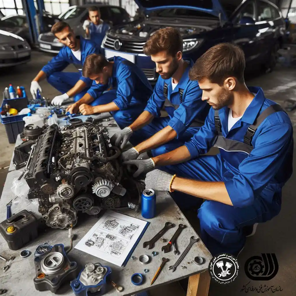 تیم مکانیک ها درحال تعمیر. تعمیر گیربکس در تهران
