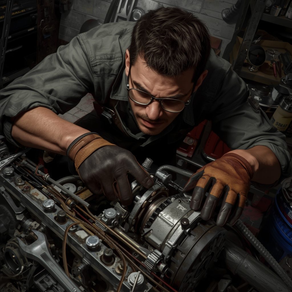 مکانیک درحال تعمیر گیربکس اتومات ماشین